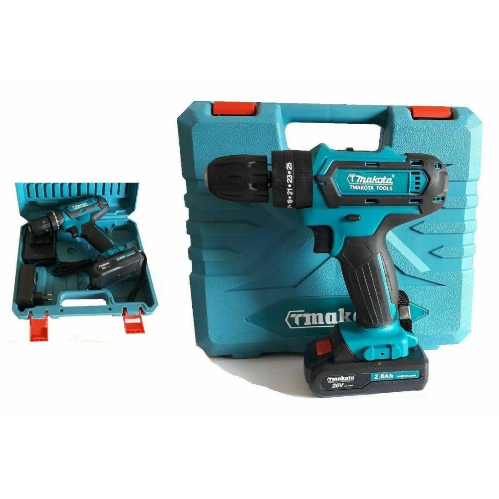 Trade Shop - Trapano Avvitatore A Batteria Litio A Percussione 26v Doppia Batteria + Valigia -