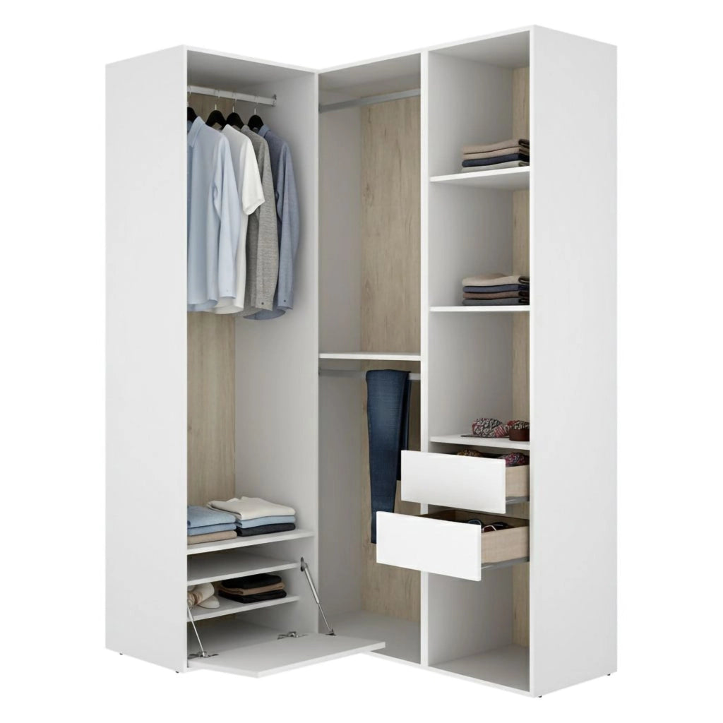 Armadio Camera da Letto Clayhill, Guardaroba Grande Modulabile, 124x205h cm Bianco