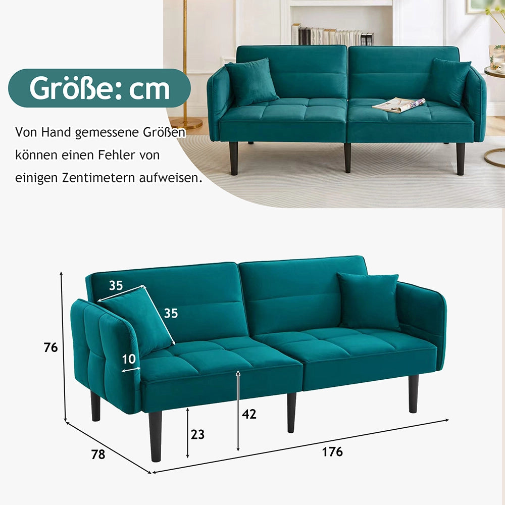 Divano letto 2in1 - Xylo - velluto, braccioli ribaltabili, compatto