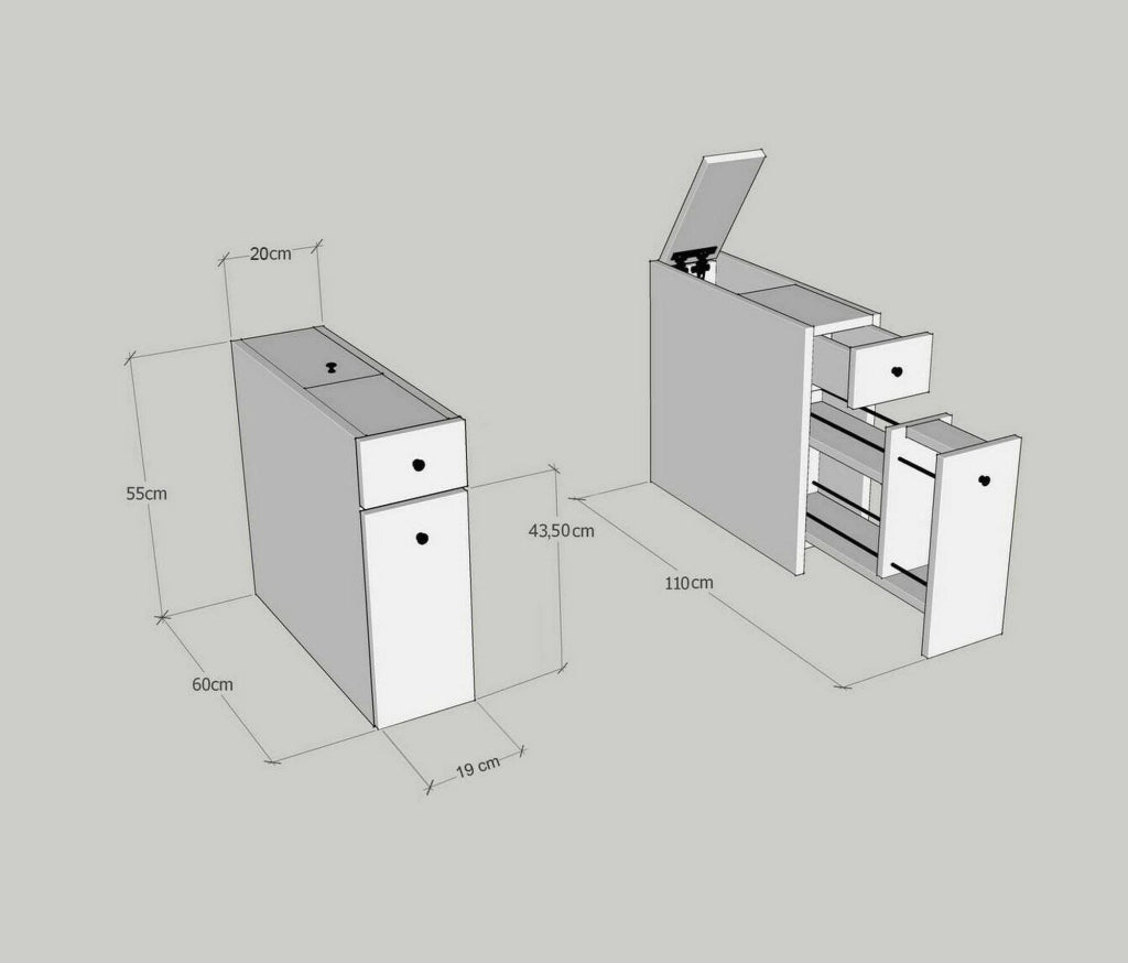Mobile sottolavabo Isidora, Mobiletto da bagno, Contenitore porta lavabo, Armadio per lavandino, 20x60h55 cm, Antracite