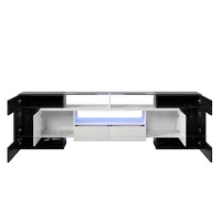 Elegante TV mobile con Pannello Basso, Luminoso Bianco e Nero Lucido, LED Illuminazione, Mobili Soggiorno - Design Moderno, Superficie in Vetro Elegante, Nero