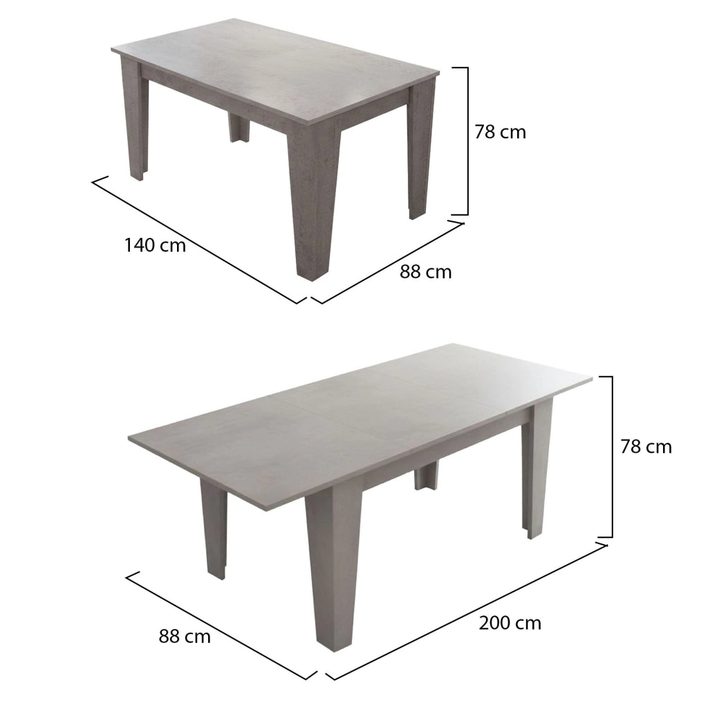 Salmour, Tavolo Allungabile Allungabile, 200x88x78h cm Grigio Cemento