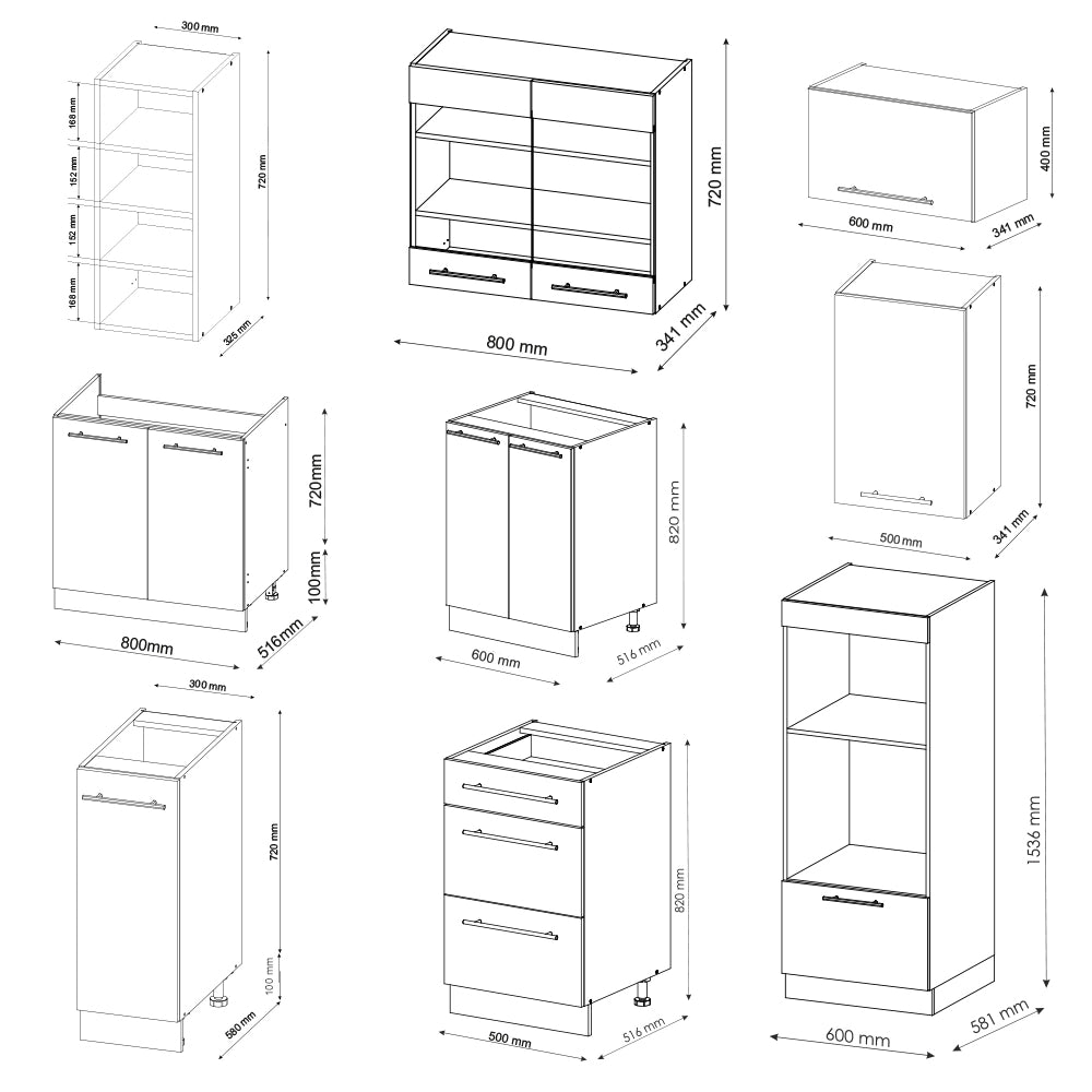 Cucina componibile Fame-Line Antracite lucido/Bianco 280 cm, PL Antracite Vicco
