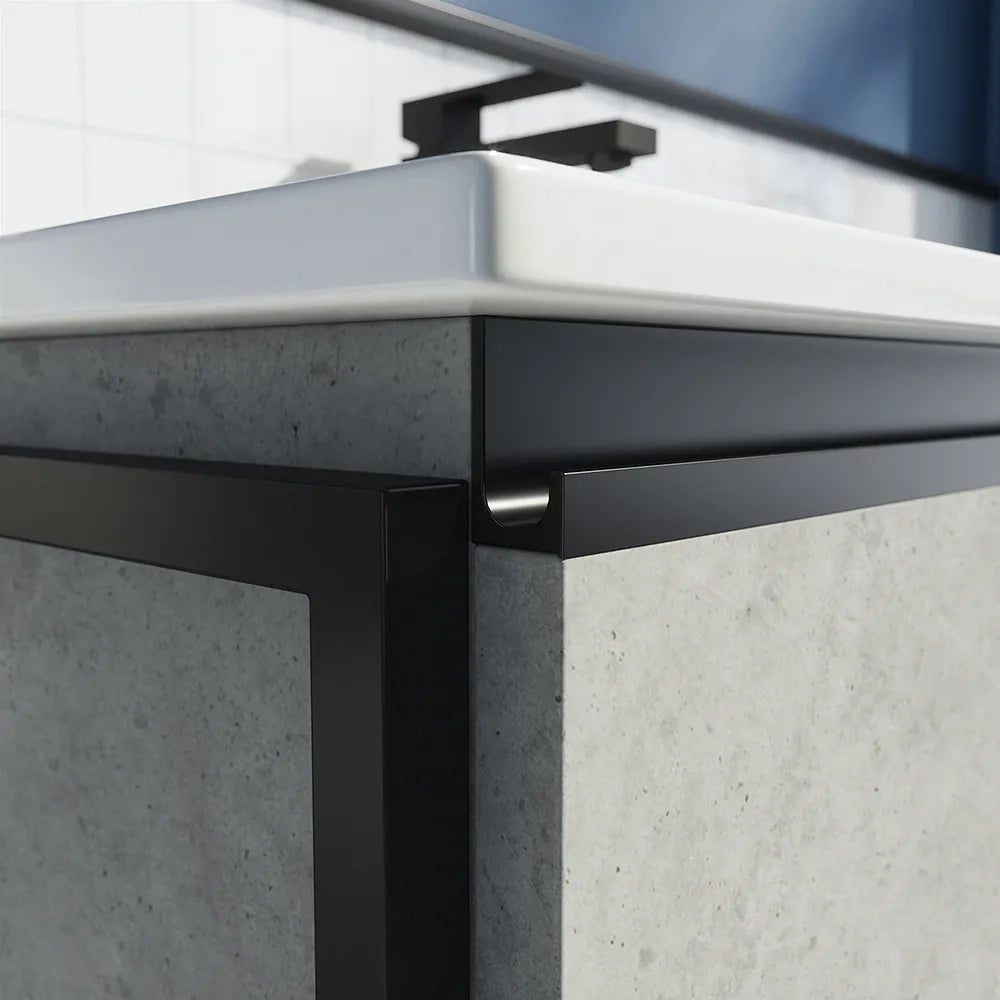 Mobile bagno a terra 100cm grigio cemento con lavabo in ceramica | Sapo
