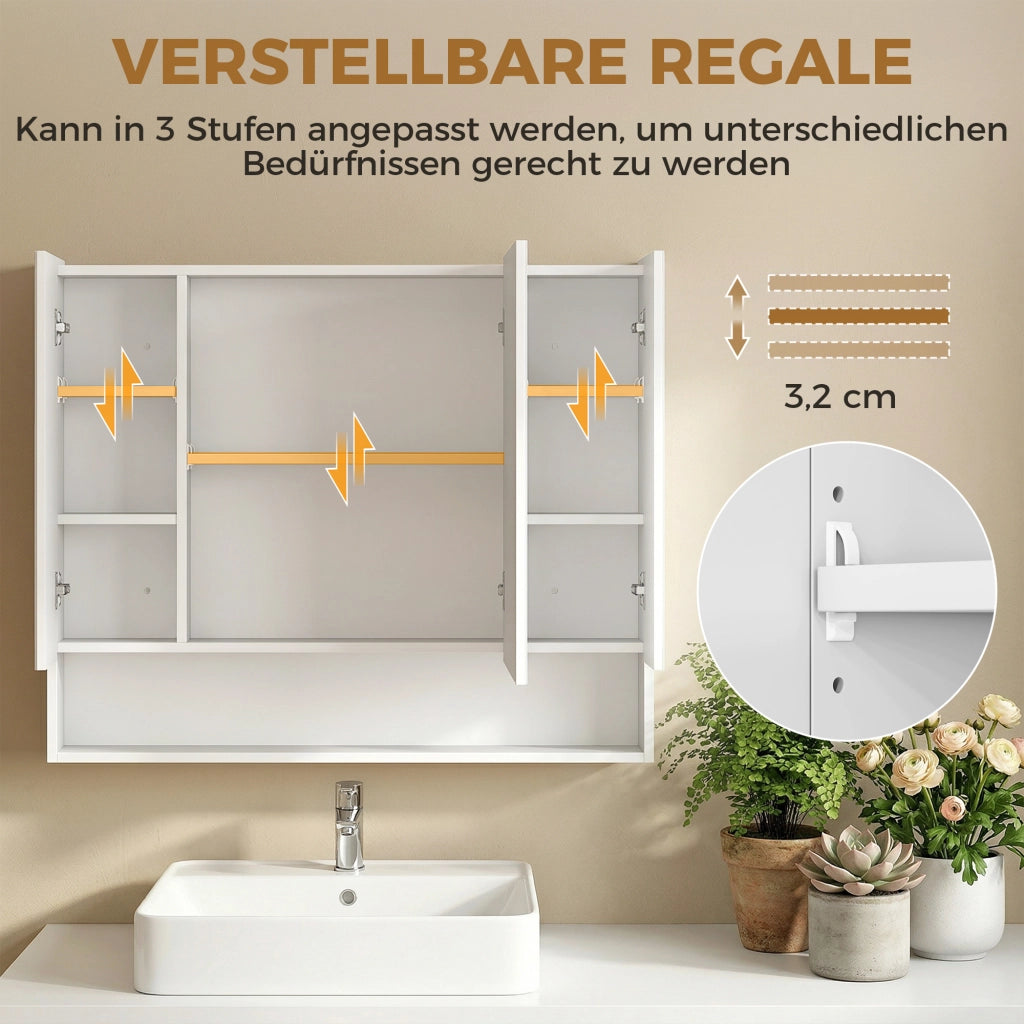 Armadio Bagno con Specchio 3 Ante ¨C zephmum ¨C Bianco 90x15x75