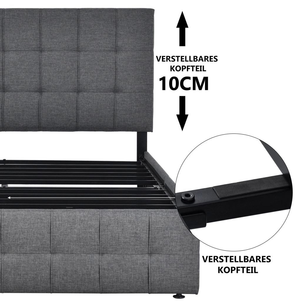 LETTO Contenitore 140x200 cm Grigio in Lino con materasso incluso
