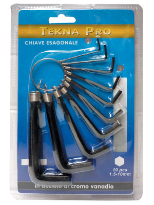 serie 10 chiavi esagonali nere"tekna pro" c/anello cod:ferx.56068