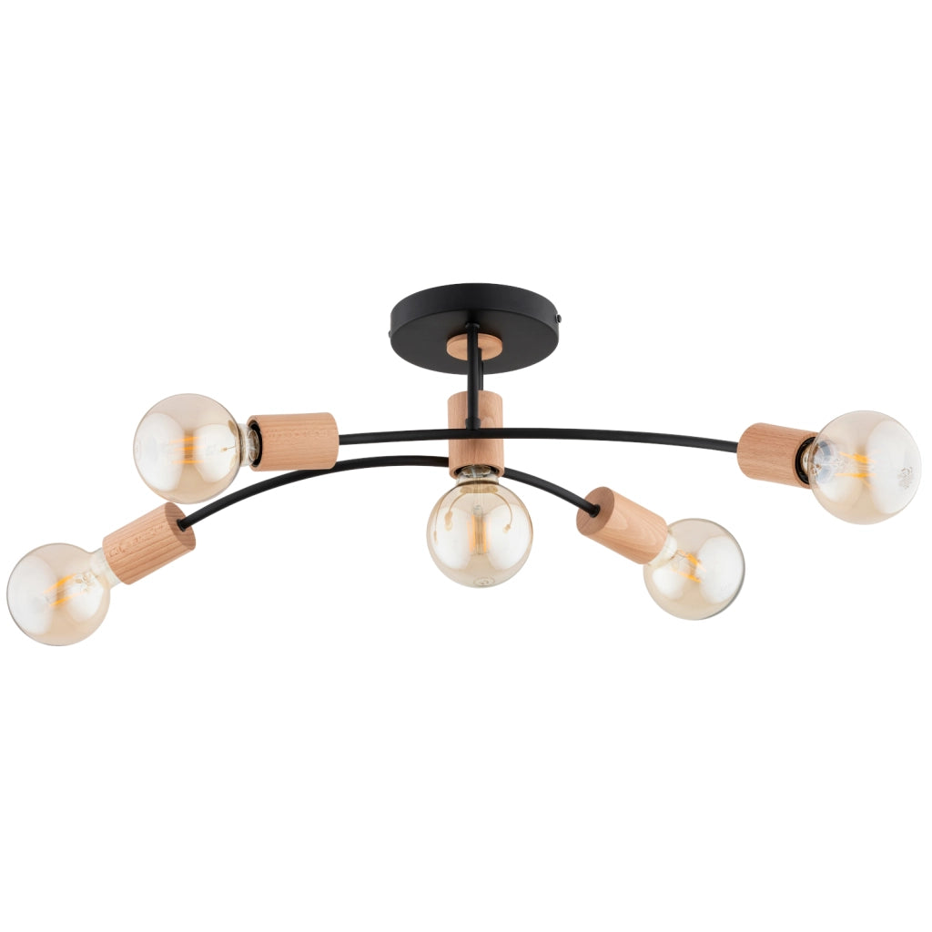 Plafoniera minimal legno chiaro/nero 5xE27 Lanti Alfa