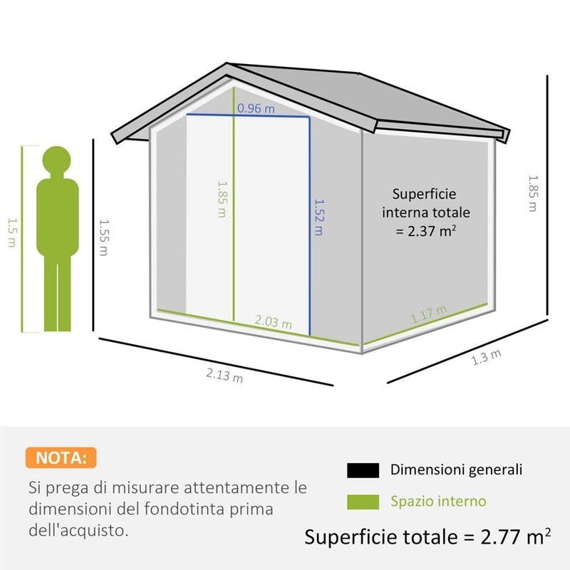 CASETTA DA GIARDINO CON PORTE SCORREVOLI 213X130X185CM GRIGIO SCURO
