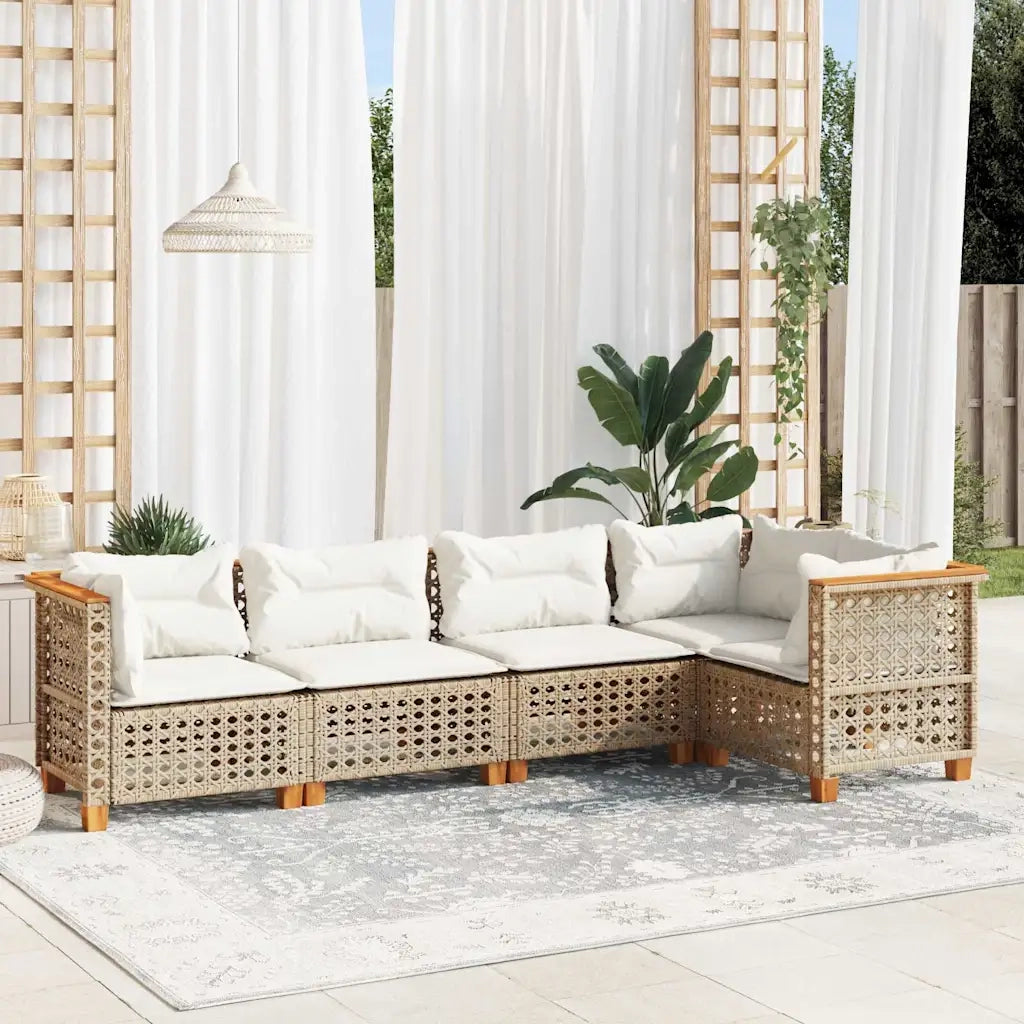 Set Divano da Giardino 5 pz con Cuscini Beige in Polyrattan 3261814