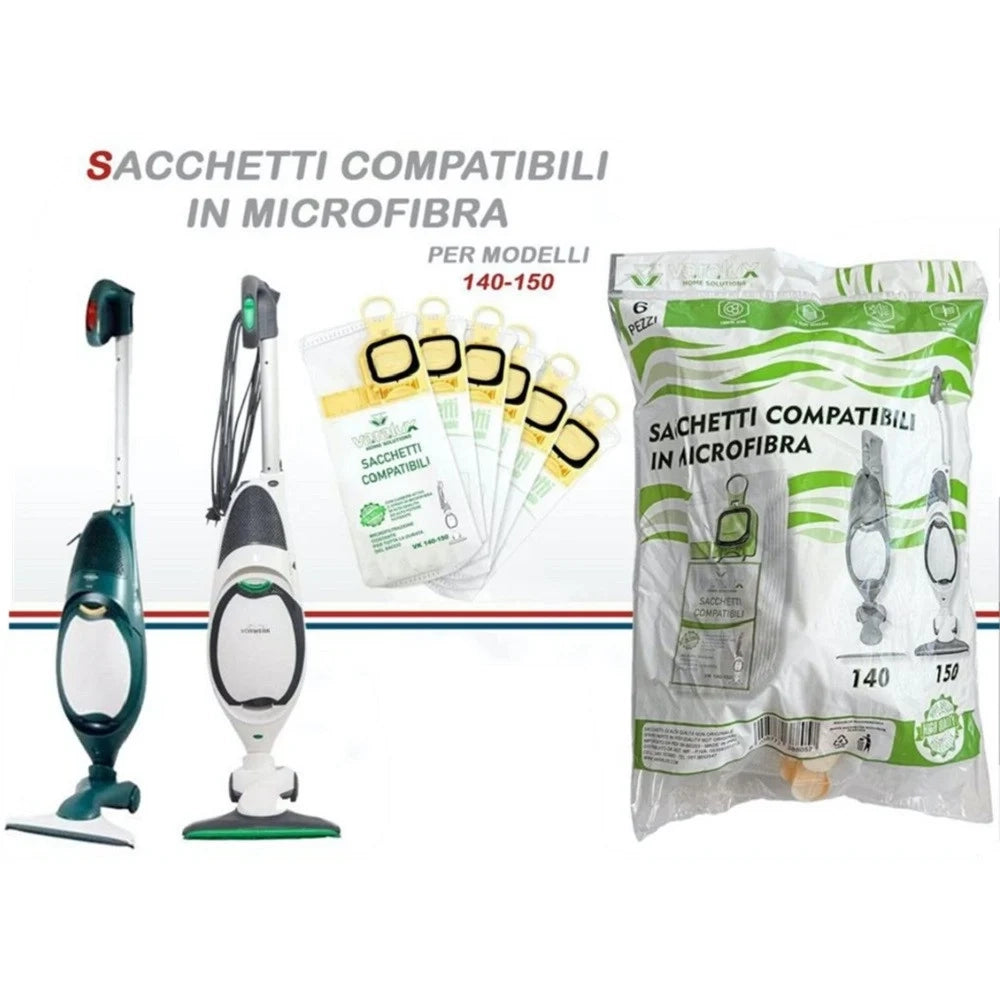 Trade Shop - Set 6 Sacchetti Per Aspirapolvere In Microfibra Compatibili Per Modelli Vk140/vk150 88057 -