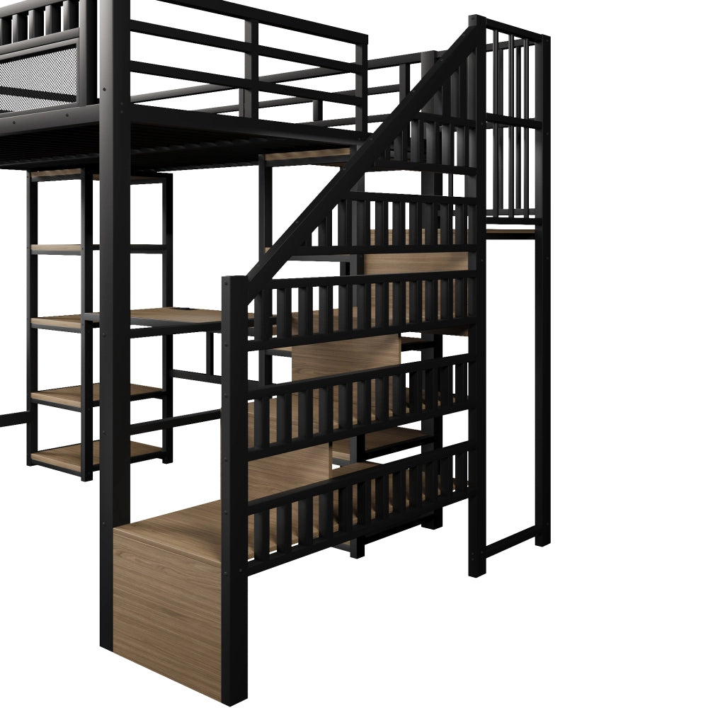 LETTO A CASTELLO con scrivania 140 x 200 cm in metallo nero, senza materasso