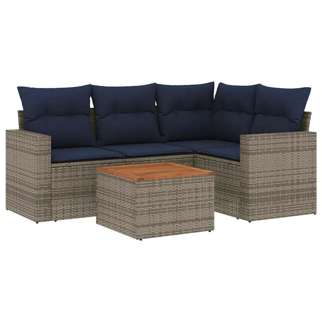 Set Divani da Giardino 5 pz | Set Salotto da Giardino con Cuscini Grigio in Polyrattan