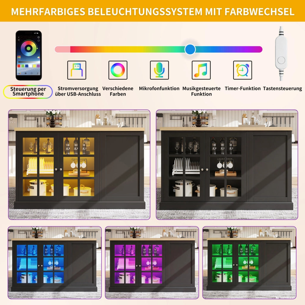 TAVOLO BAR PIEGHEVOLE 120x40-70x90 cm Nero MDF con LED