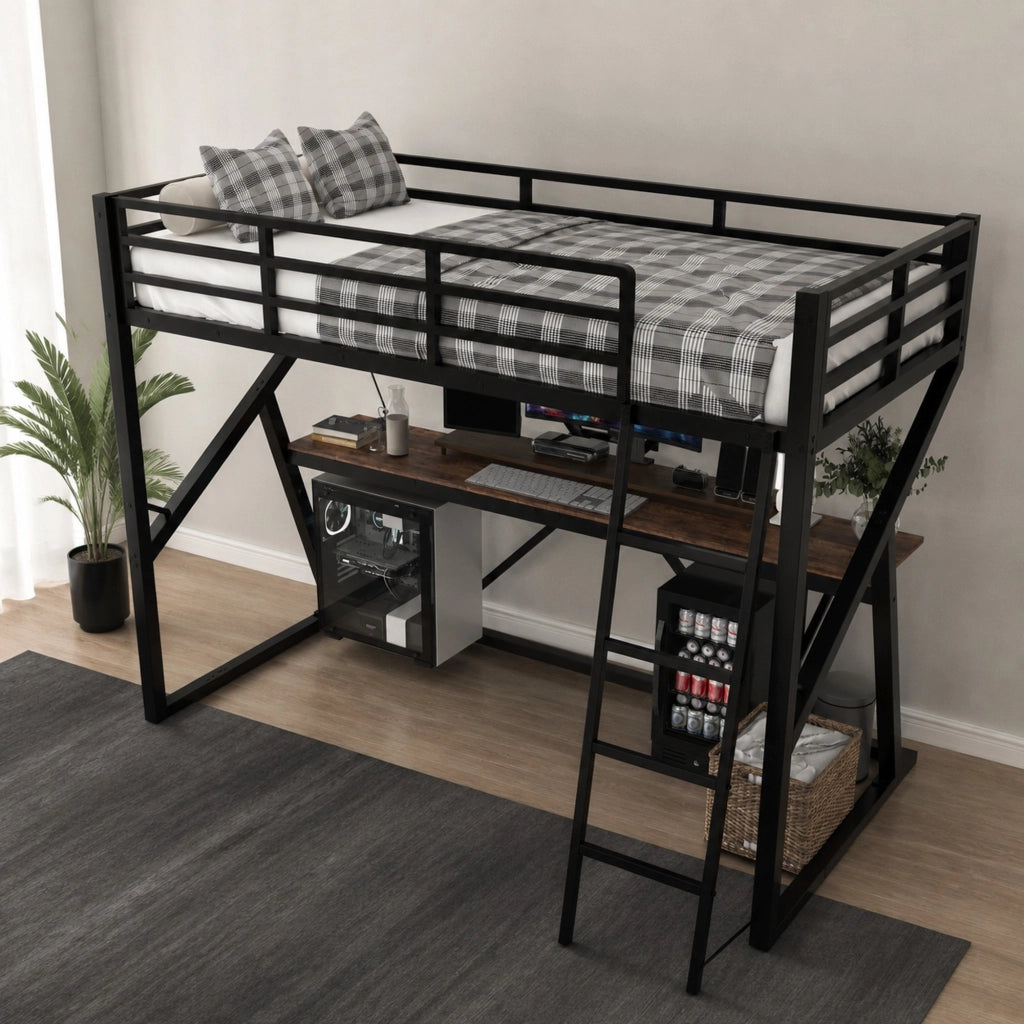 Letto a soppalco per bambini 90x200 cm con LED e scrivania