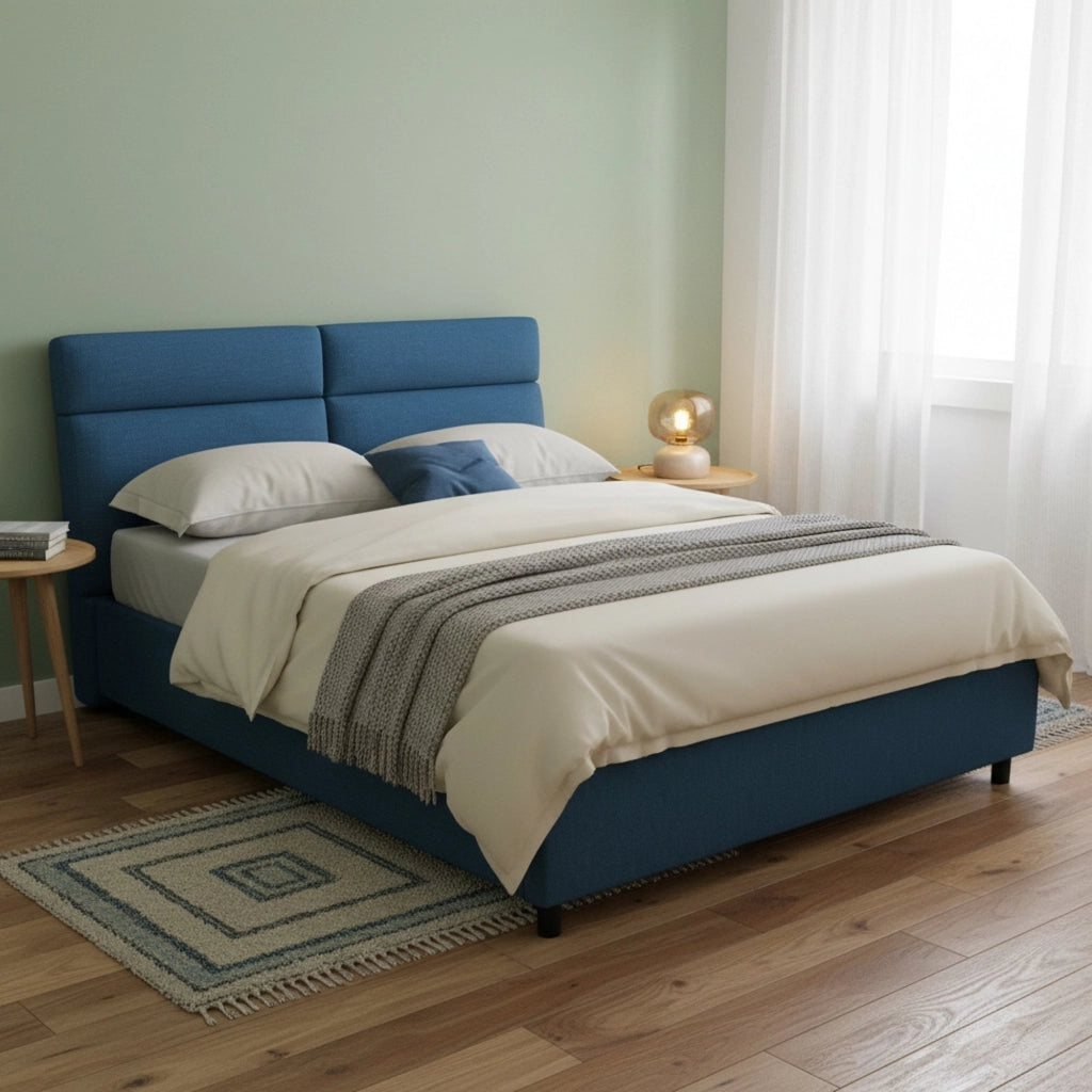 Letto Matrimoniale Asica, Letto Matrimoniale Materasso Incluso Made in Italy, blu