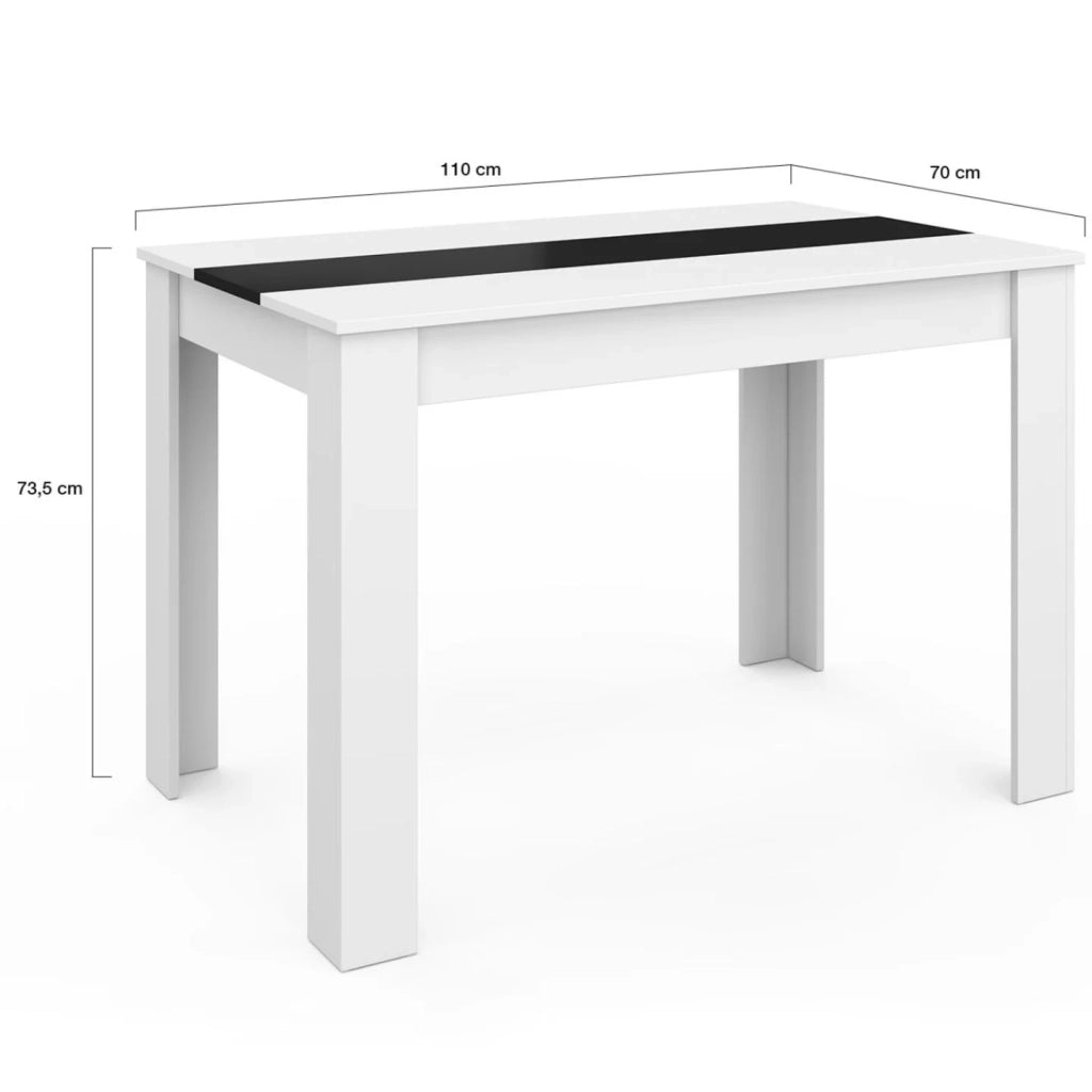 IDMarket - ROZY Tavolo da pranzo rettangolare per 4 persone bianco e nero 110 cm