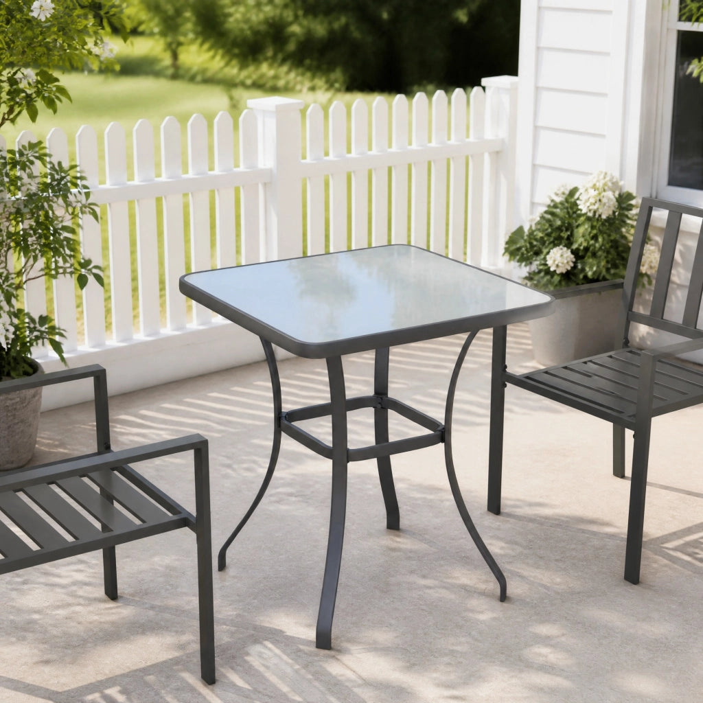 TAVOLO Bistrot quadrato 68,5x68,5x84 cm Nero in metallo e vetro