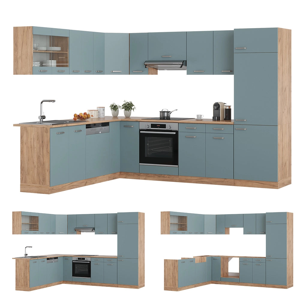 Vicco Cucina angolare completa Rovere blu-grigio/oro 227 x 287 cm , PL Antracite