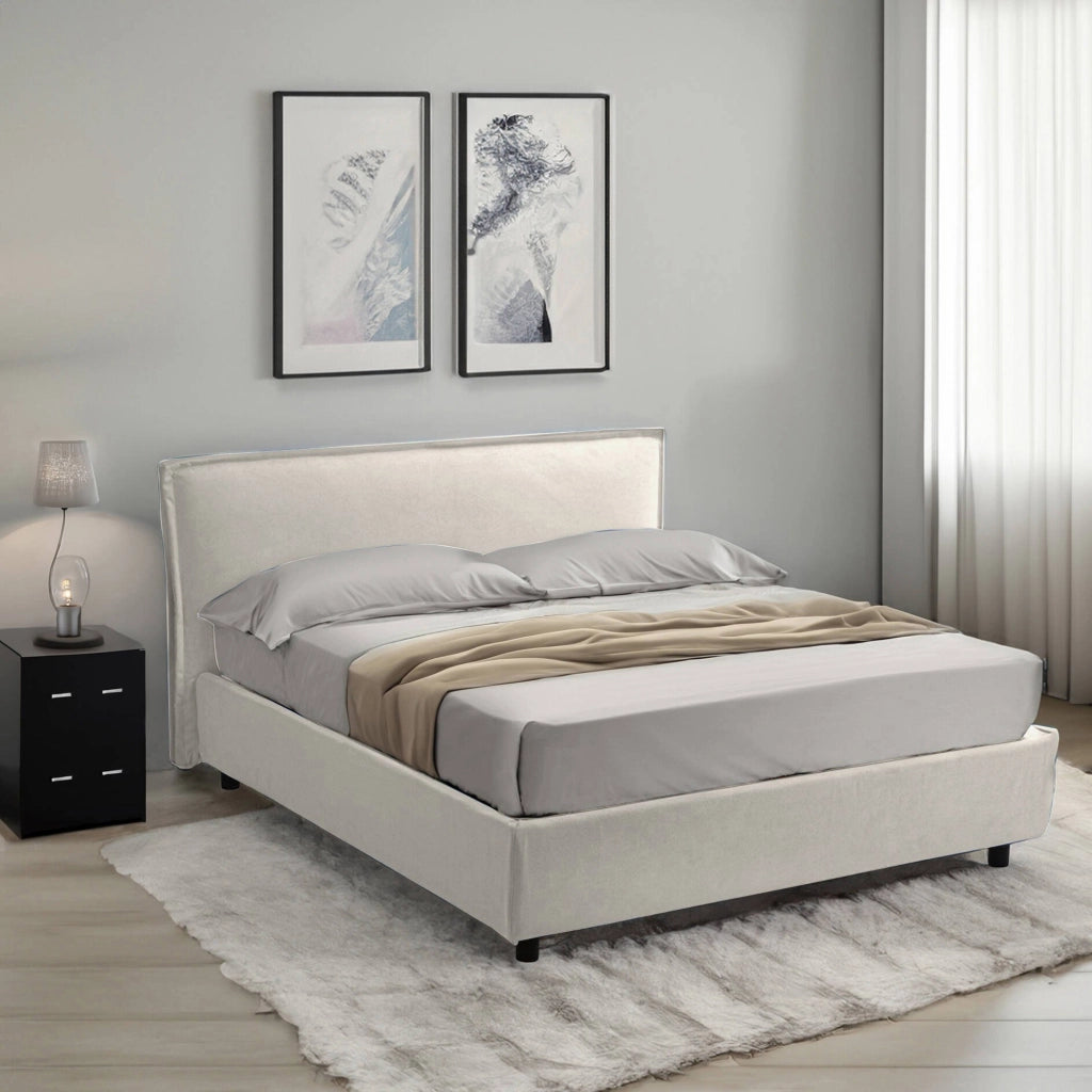 Bronte, Letto Alla Francese Sfoderabile Made in Italy, Beige
