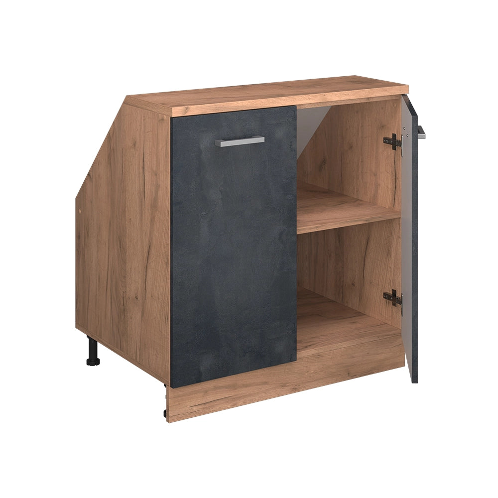 Mobile cucina sottotetto R-Line Calce nera/Rovere dorato 80 cm con 2 porte, carcassa 60 cm profondità Vicco