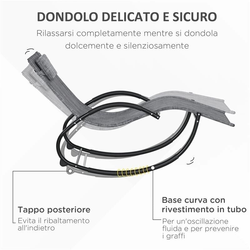 SEDIA SDRAIO A DONDOLO ZERO-GRAVITY DA ESTERNO IMPERMEABILE CON POGGIATESTA, 155X61X88 CM, GRIGIO
