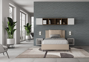 Letto 1 Piazza e Mezzo 120x190 cm con Rete e Contenitore Antea Tortora