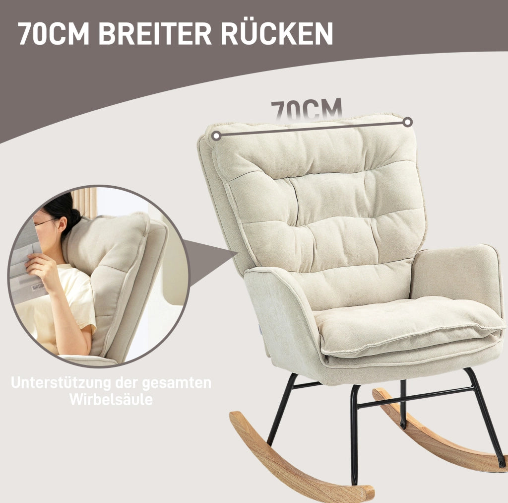 Sedia a dondolo beige in poliestere effetto ciniglia