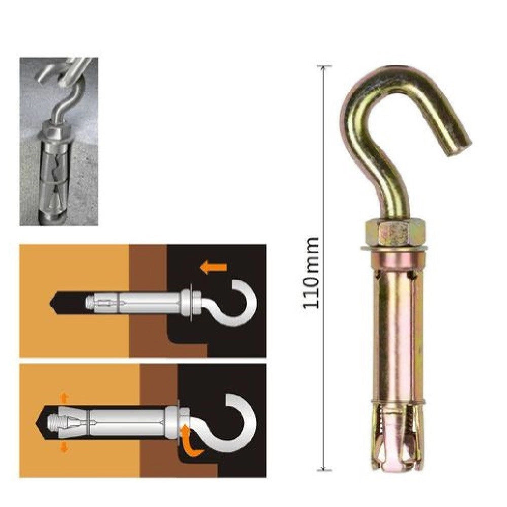 Trade Shop - Set 2 Tasselli Metallici Con Gancio Bulloni M10x110mm Accessori Minuteria 91046 -