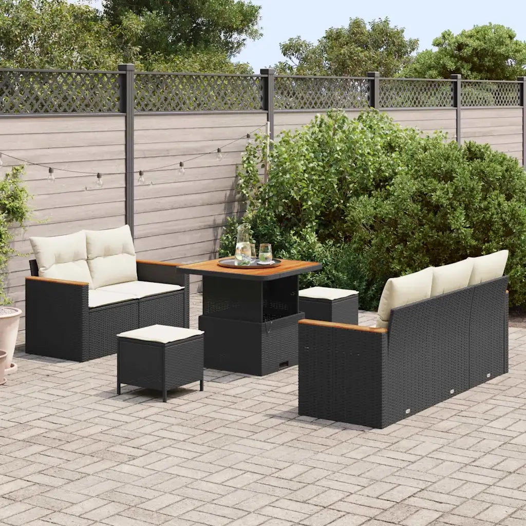 Set Divano da Giardino 10 pcs Nero e Crema polyrattan