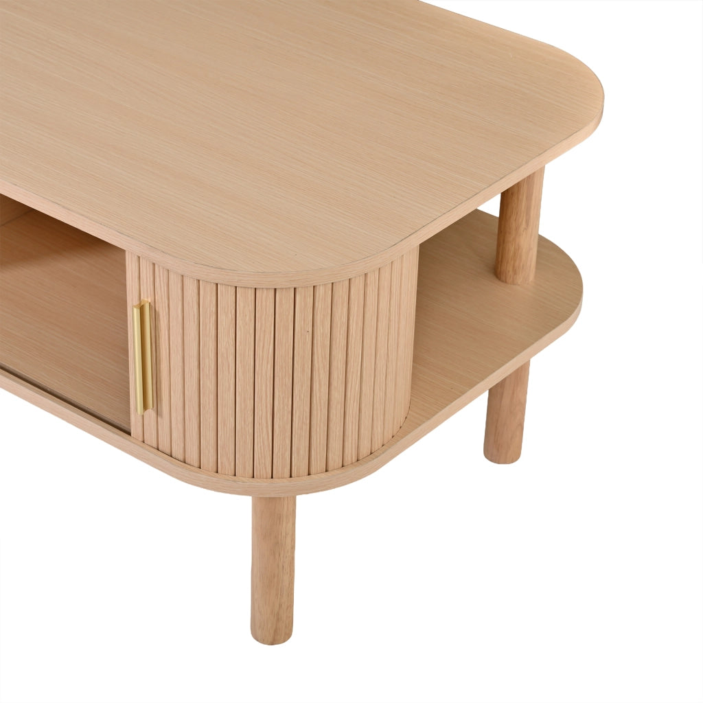 Tavolino basso con anta scorrevole e vani contenitore, in MDF, per soggiorno, stile scandinavo, 110 × 55 × 45 cm