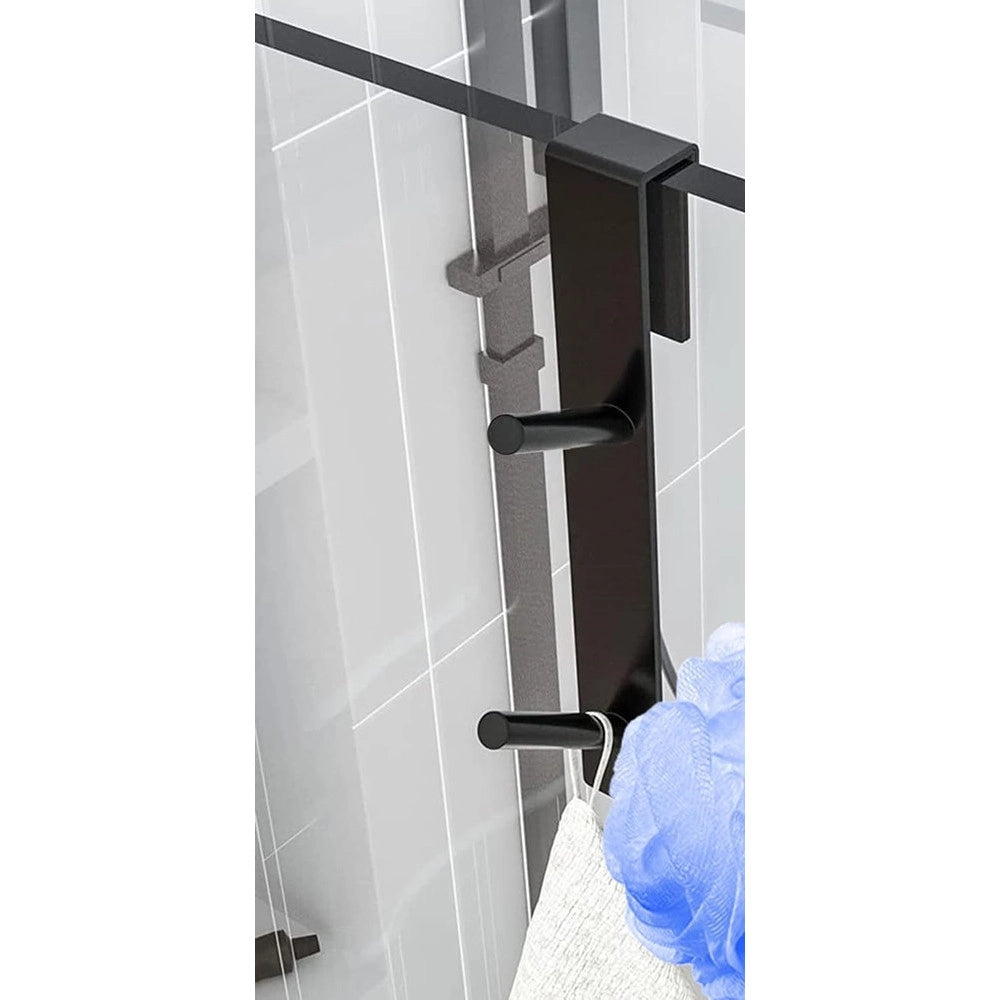 Trade Shop - Gancio Doppio Per Porta Box Doccia Appendere Asciugamani Bagno 4x18cm Nero 87771 -