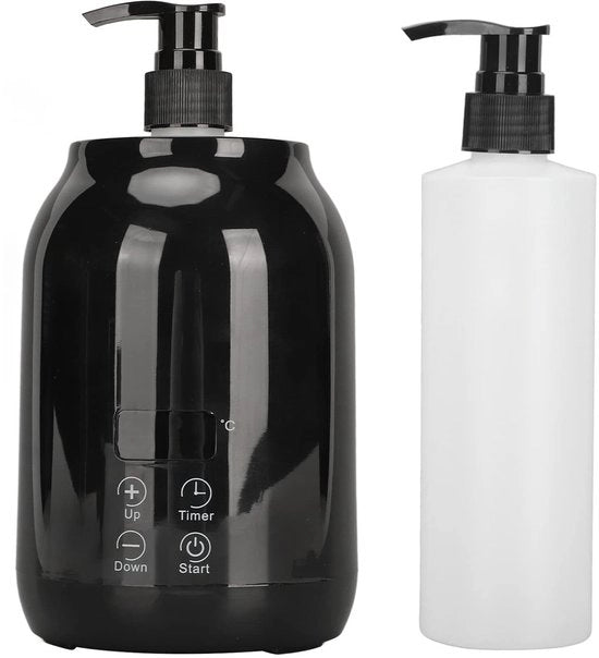 Flessenwarmer con display LED - Olioverwarmer per massaggi - Olioverwarmer per uso domestico - Due flaconi con pompa - Esperienza di massaggio rilassante - Materiale ABS