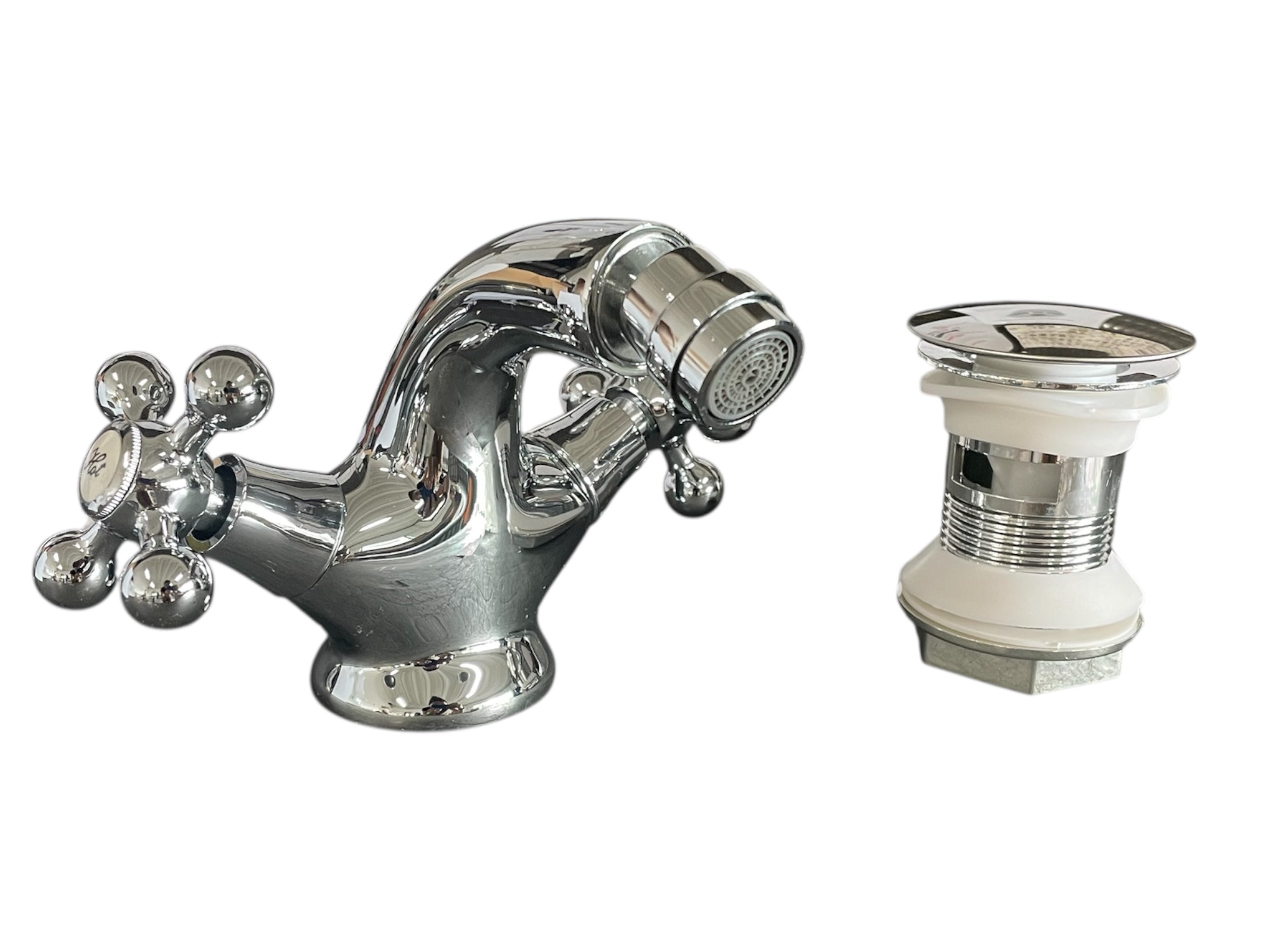 Rubinetto bagno bidet con snodo orientabile stile vintage, in ottone pesante piletta inclusa CROMATO