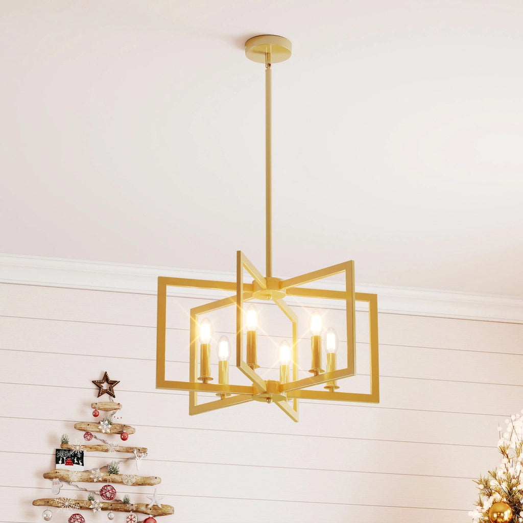 Lampada a sospensione 6 luci farmhouse vari geometrica altezza regolabile-Luce appesa industriale moderno regolabile per soggiorno cucina Oro
