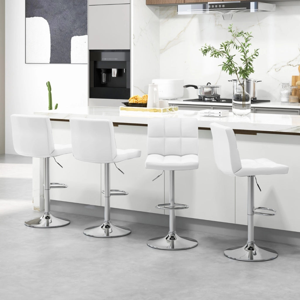 Set 2 sgabelli da bar in ecopelle PU con seduta girevole a 360¡ã poggiapiedi, Sgabelli regolabili in altezza Bianco-Sgabelli da bar
