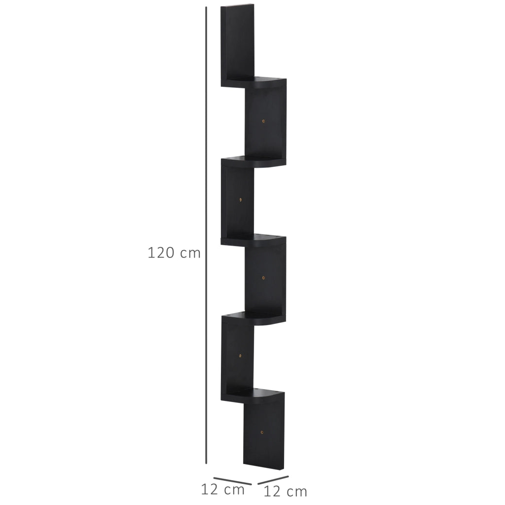 Libreria Angolare a Parete 5 Livelli Zigzag ¨C Zephmum ¨C Legno Nero 120 cm