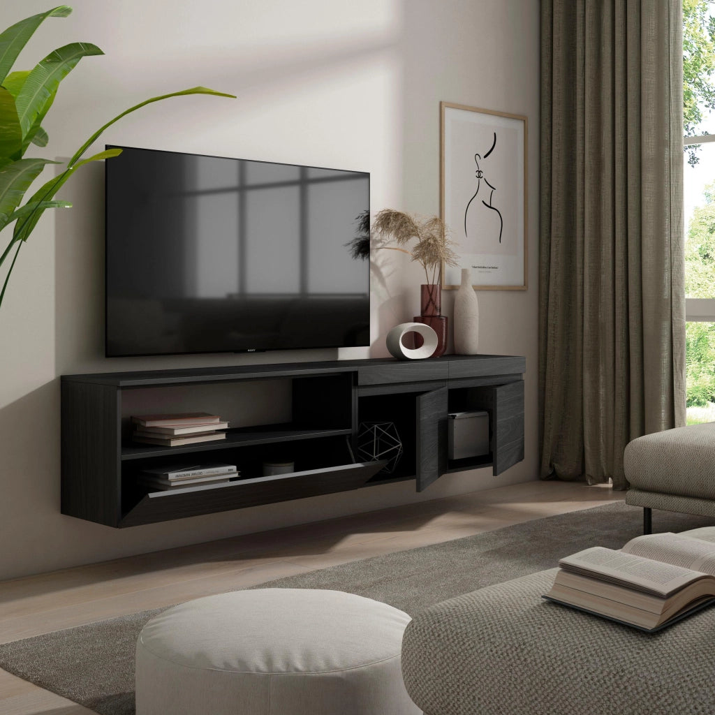 Mobile TV, 200x35x45cm, soggiorno, Per TV fino a 80", da appendere, Nero RF2180