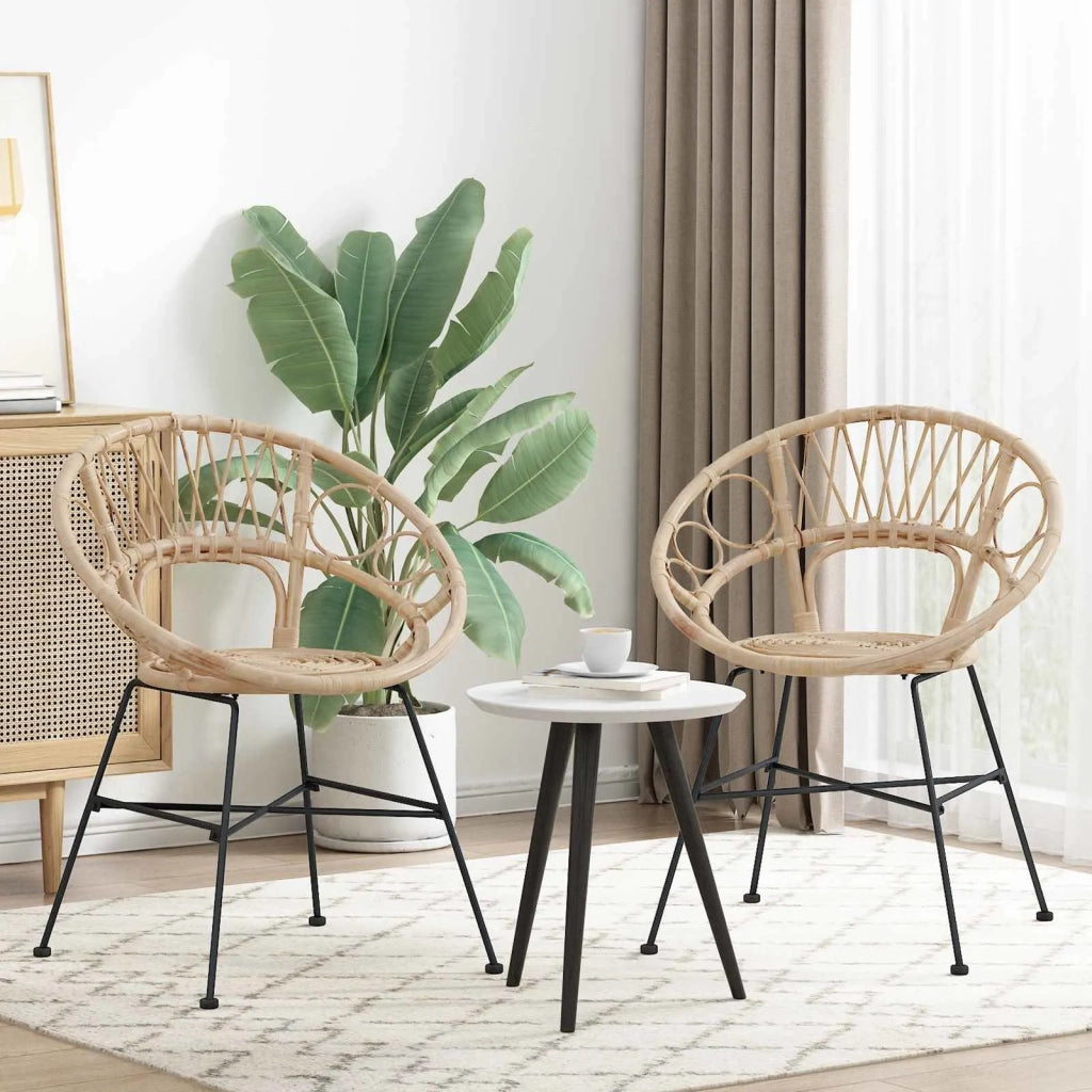 Sedia da pranzo 2 pcs Rattan e Ferro Naturale 54 x 65 x 82 cm