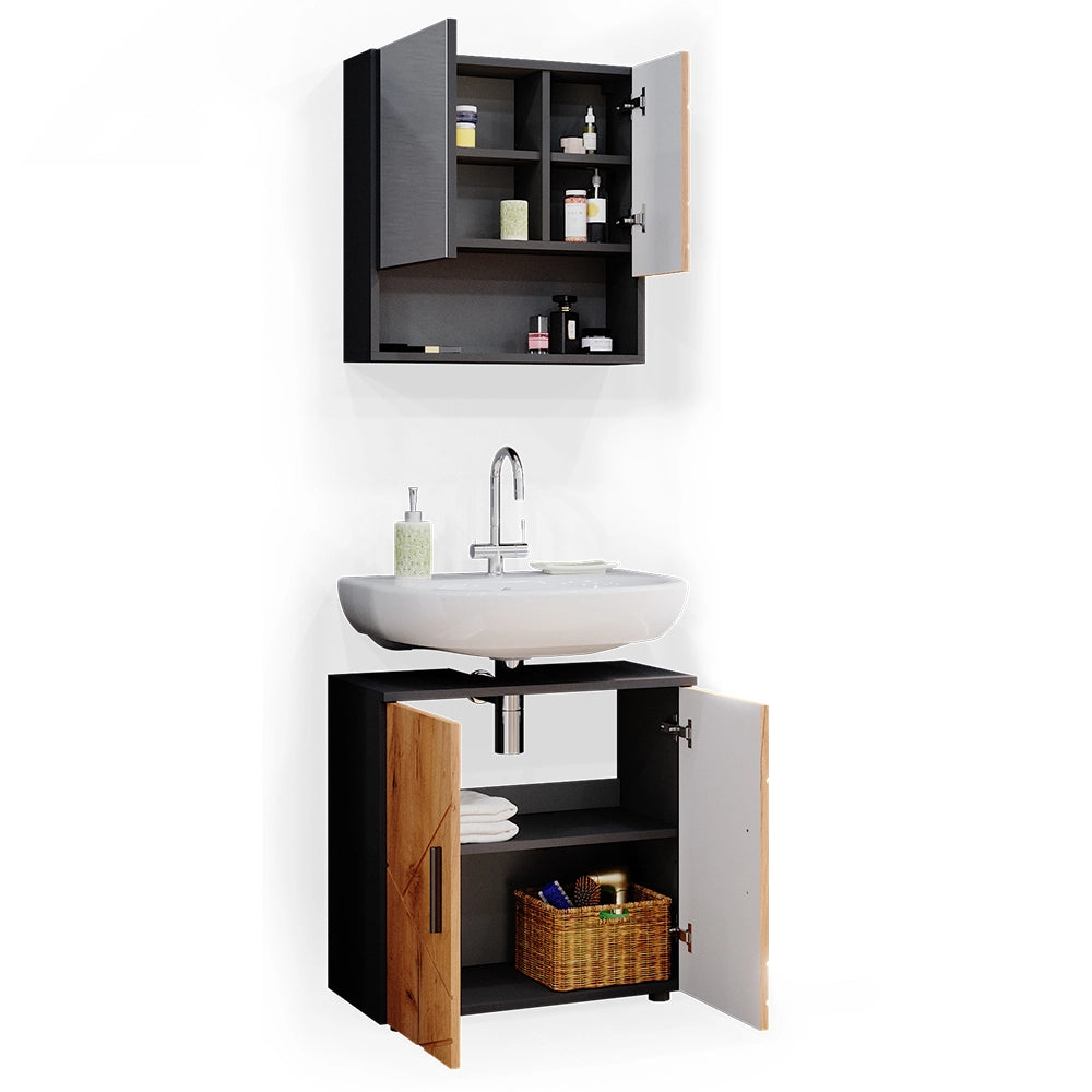 Vicco Set mobili bagno Quercia dorata/antracite 2 parti, mobile base 60 cm