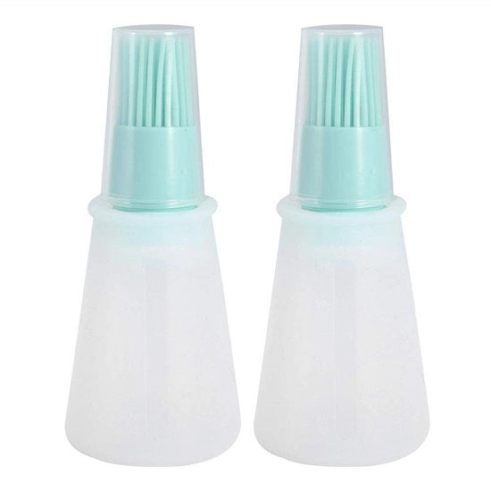 Set di Flaconi in Silicone da 2 - Testina a Spazzola Resistente al Calore - Confezione Riciclabile - Design di Copertura Transparente - Resistente a Macchie e Odi - Utilizzo Sostenibile - Spazzola per Olio