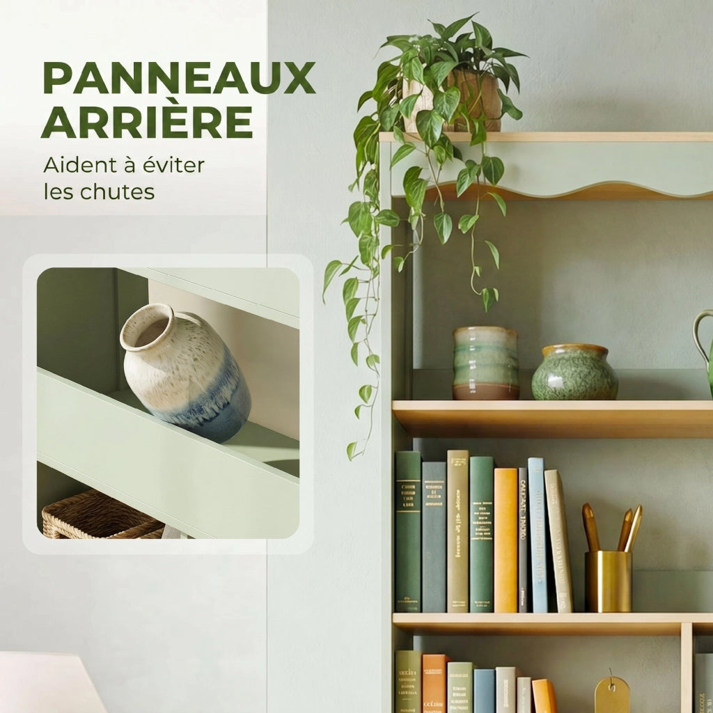 Libreria scaffale a 6 livelli con 6 scomparti aperti ¨C zephmum ¨C 76x24x180 legno naturale verde