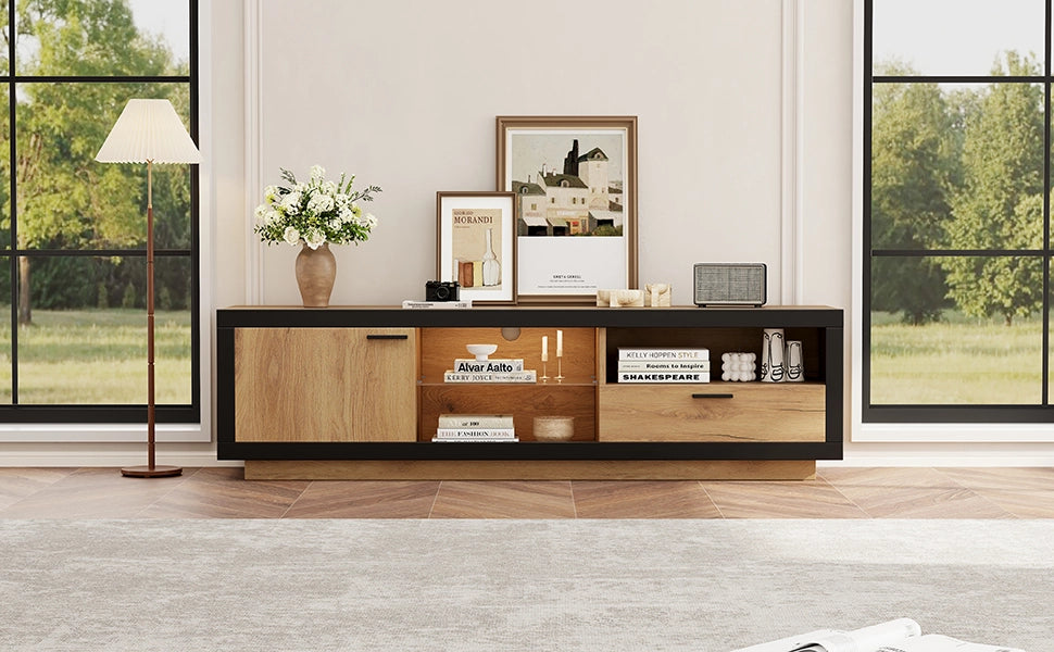 Mobile Porta TV LED 160 cm Nero e Rovere per Schermi 70 Pollici