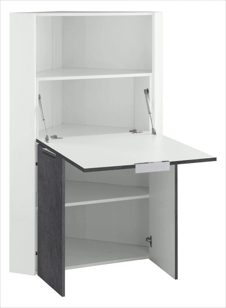 Armadio Angolare con Scrivania a Scomparsa 56x56x35x140h cm Dalia Bianco/Report Grigio