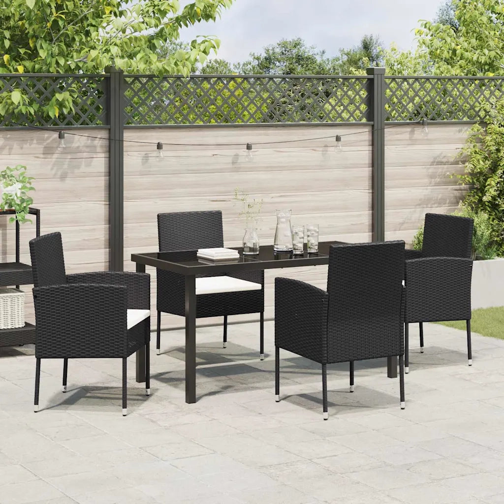 Set da Pranzo per Giardino con cuscino 5 pcs Nero polyrattan 3379921