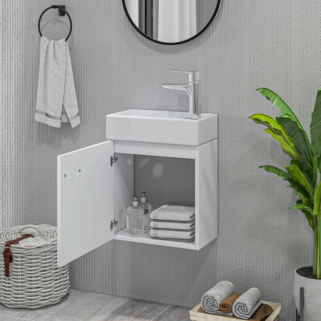 Mobile Bagno con Lavabo Sospeso e Anta ¨C Zephmum ¨C Bianco Lucido 40x23x50 cm