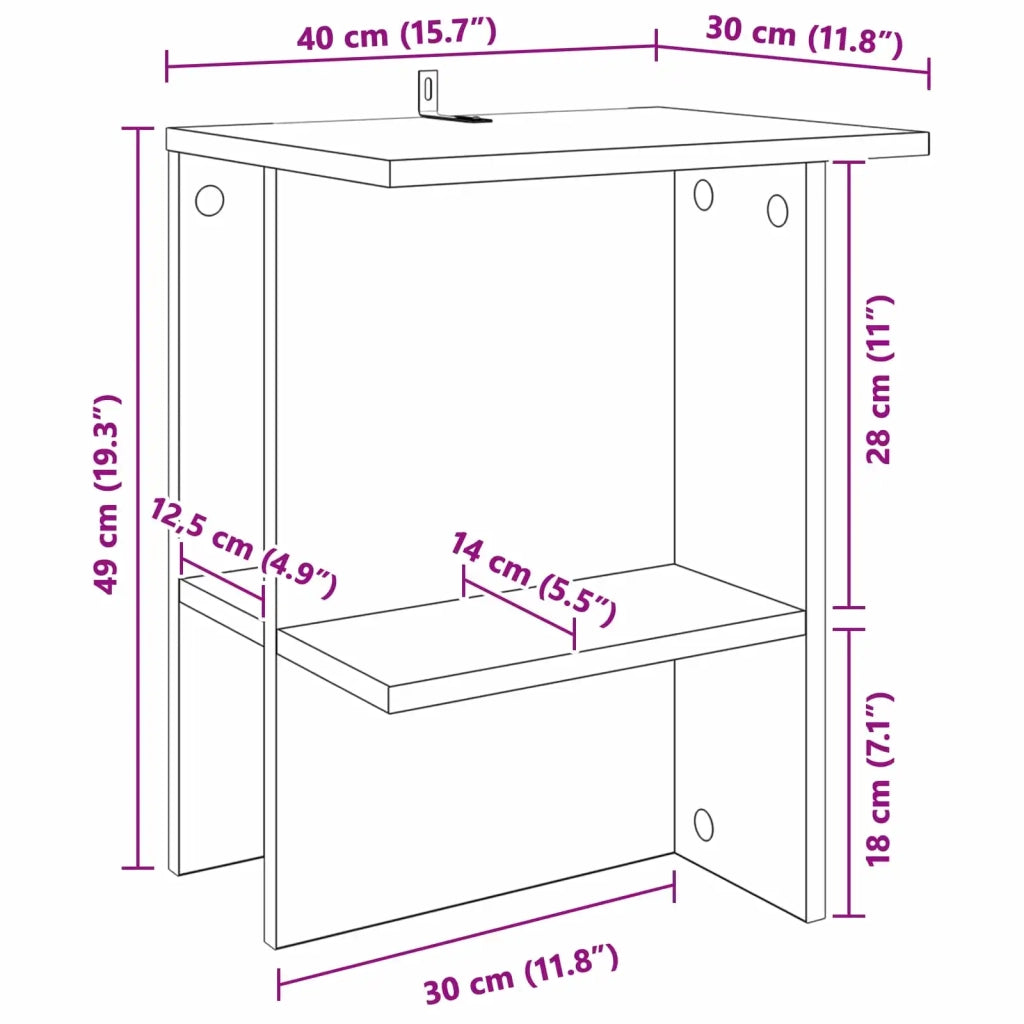 Tavolino da salotto Rovere Nero 40 x 30 x 49 cm 8001065