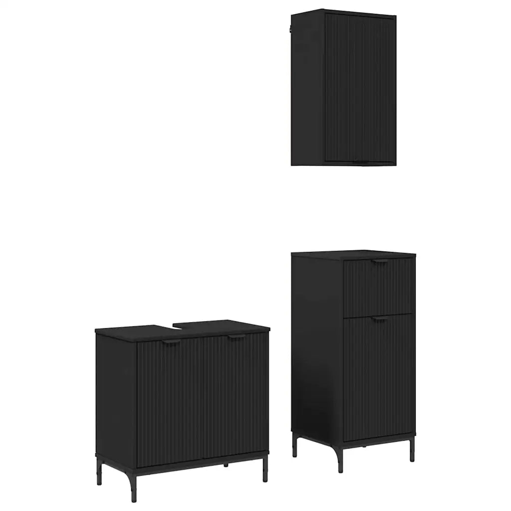 vidaXL Set di mobili per il bagno Plaid 3 pcs Nero 39.5 x 36 x 88 cm