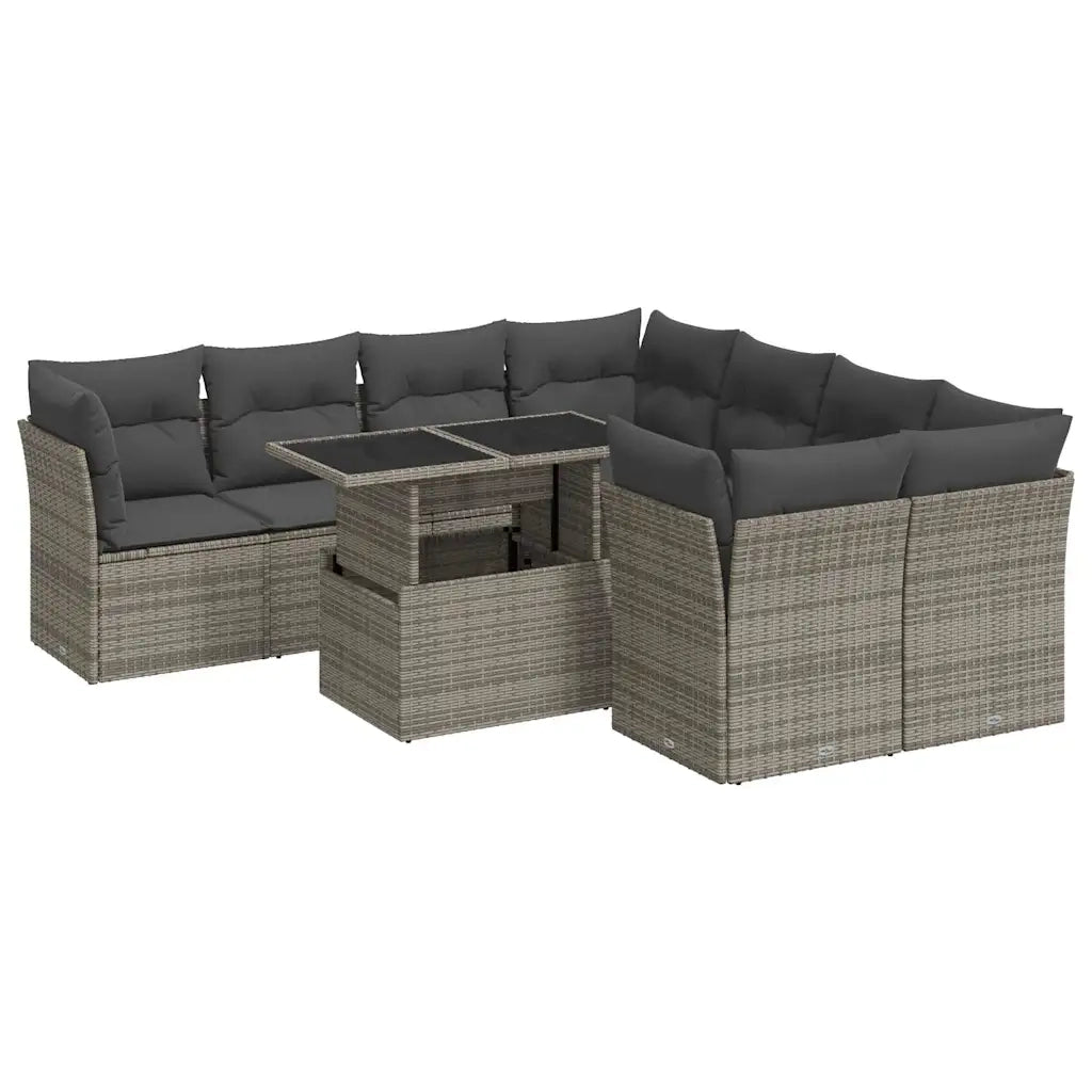 Set Divano da Giardino 9 pz con Cuscini Grigio in Polyrattan 3326131