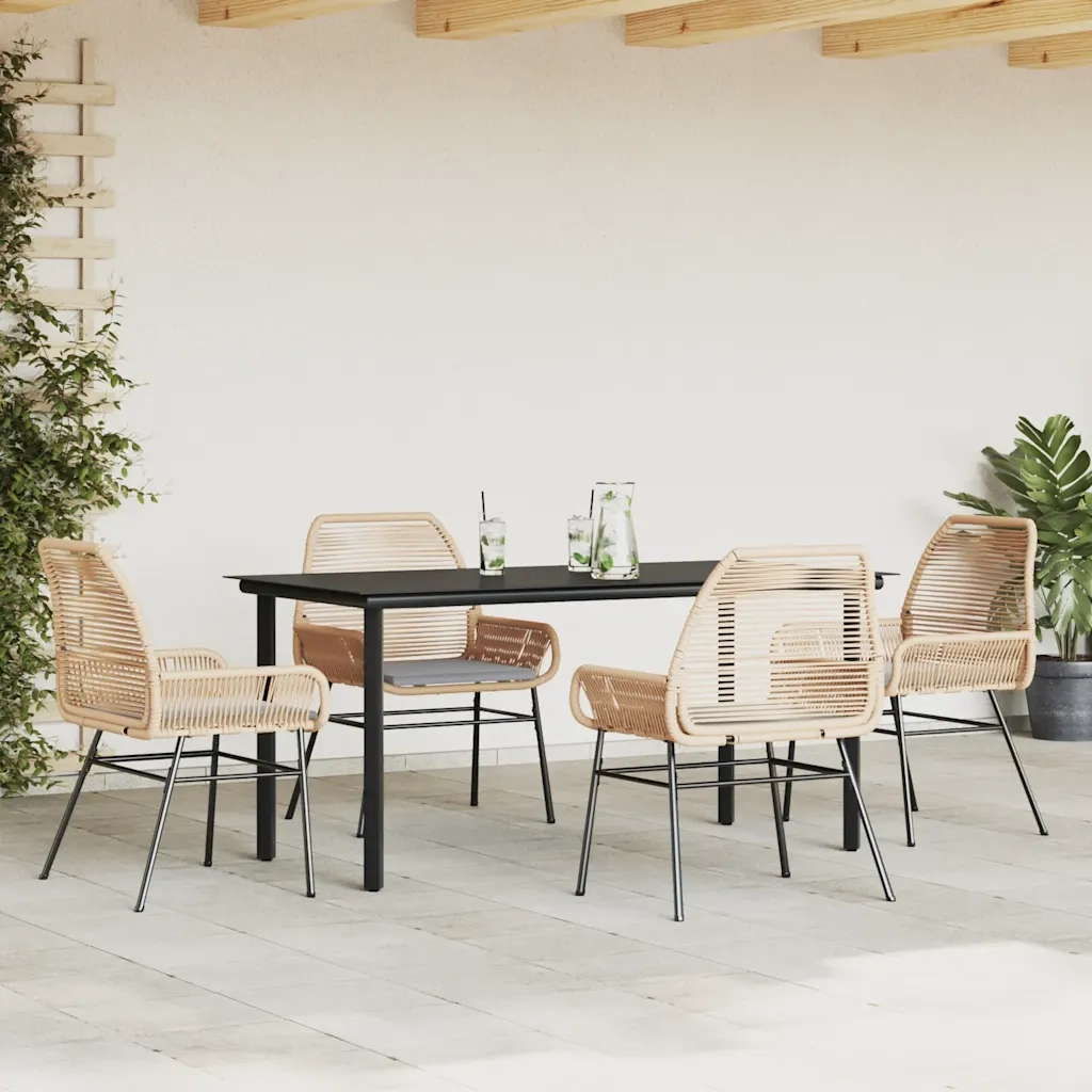 Set da Pranzo da Giardino 5pz con Cuscini Polyrattan Vetro 3334572